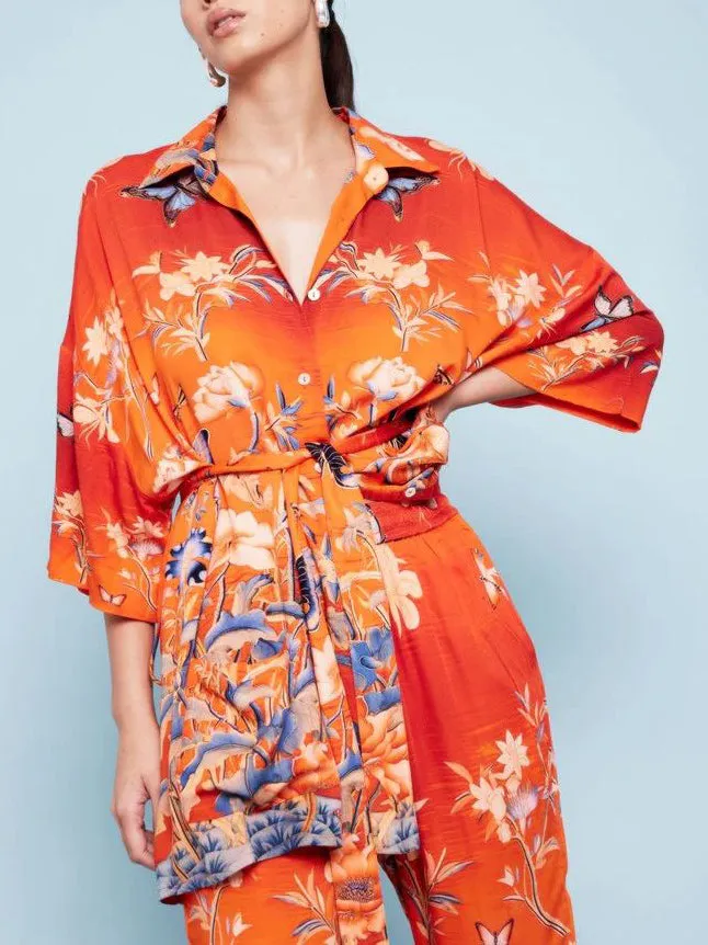 Unique Satin Butterfly Floral Print Loose Shirt sold by Like My Choice