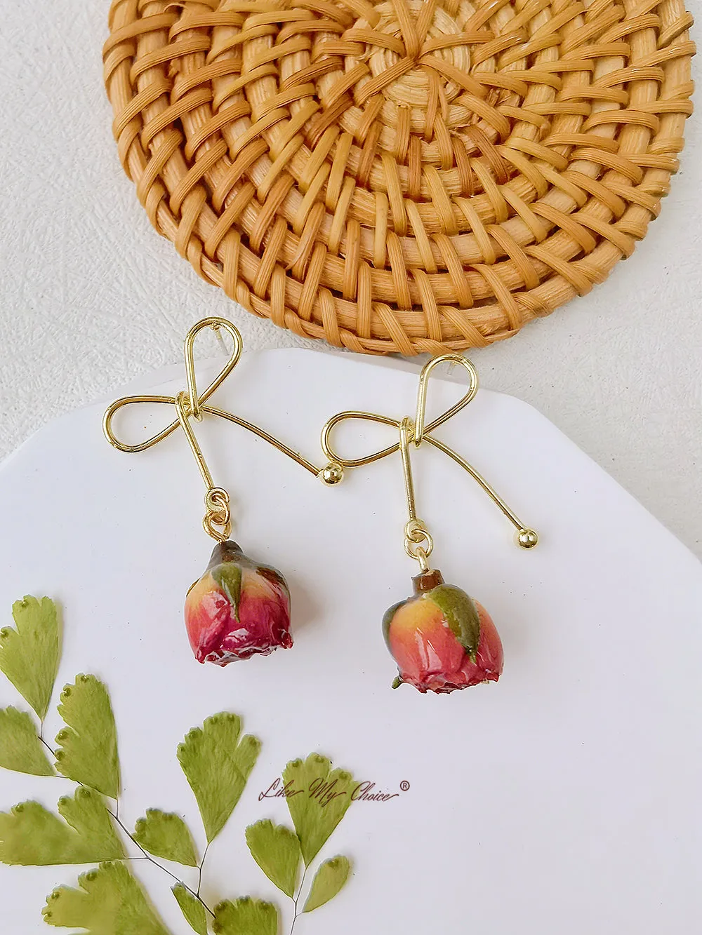 Rose Bow Dried Flowers Earrings sold by Like My Choice product image thumbnail 3