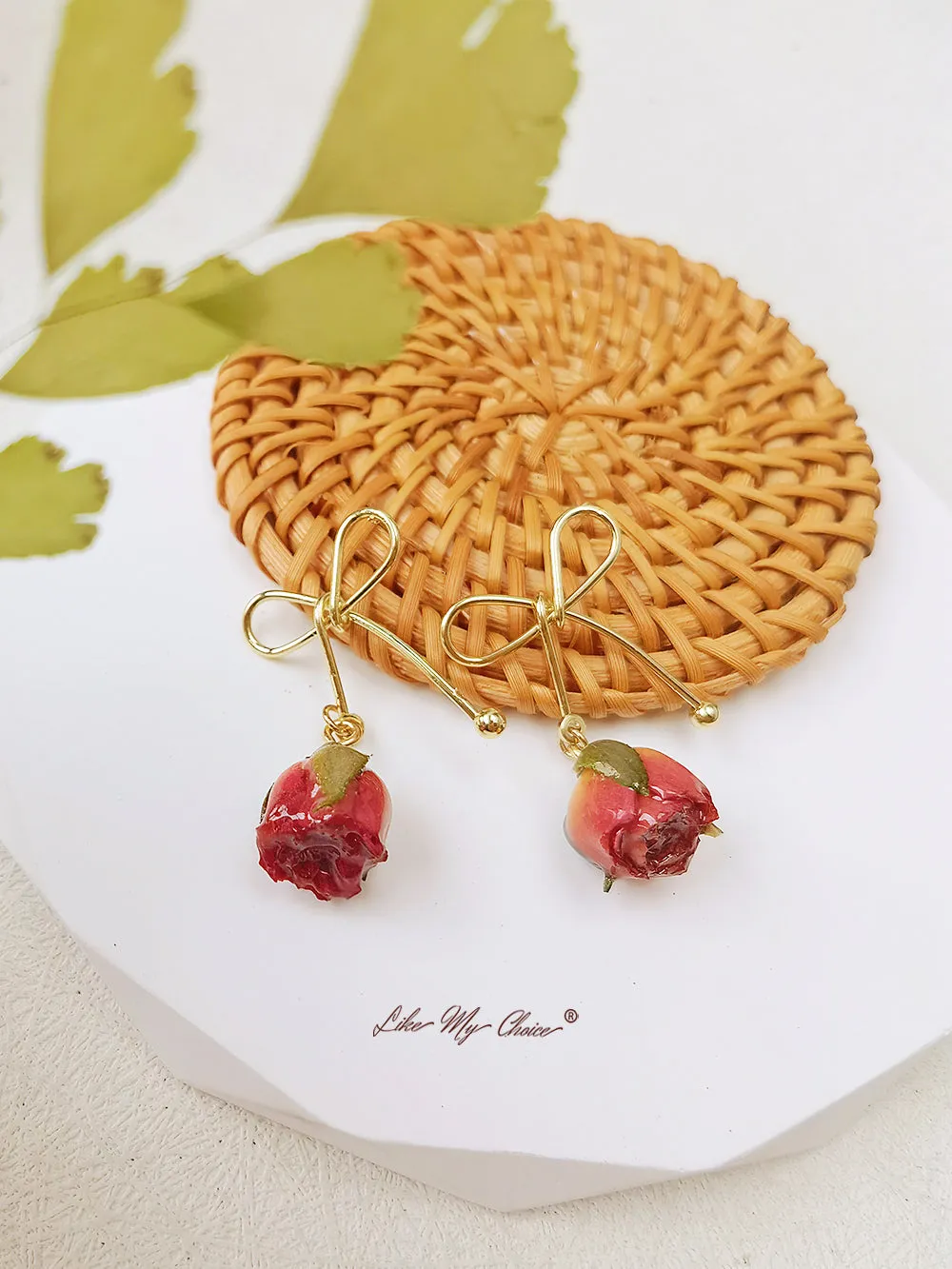 Rose Bow Dried Flowers Earrings sold by Like My Choice product image thumbnail 2