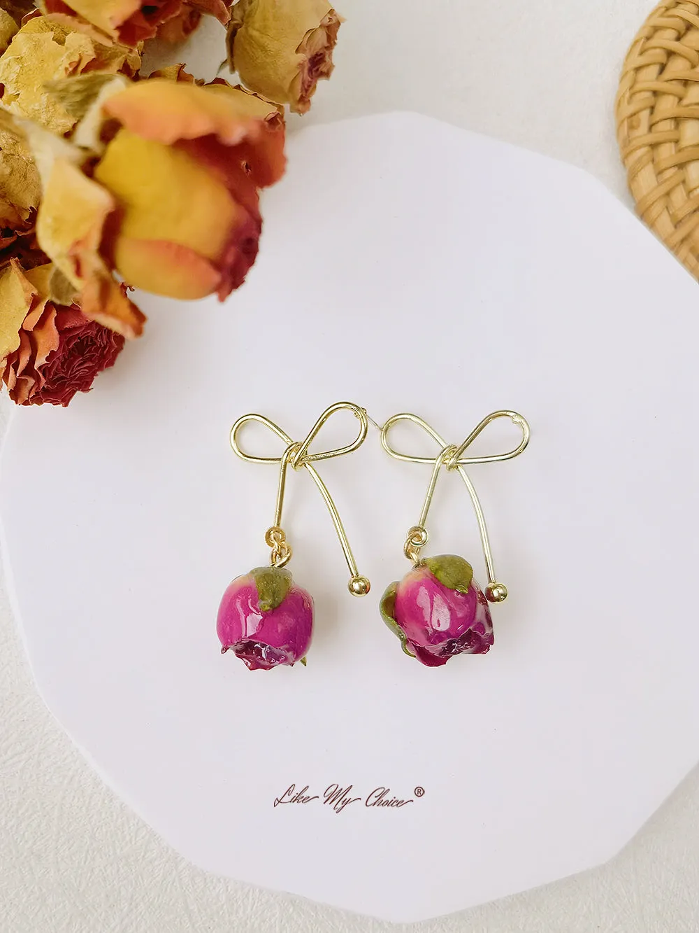 Rose Bow Dried Flowers Earrings sold by Like My Choice product image thumbnail 5