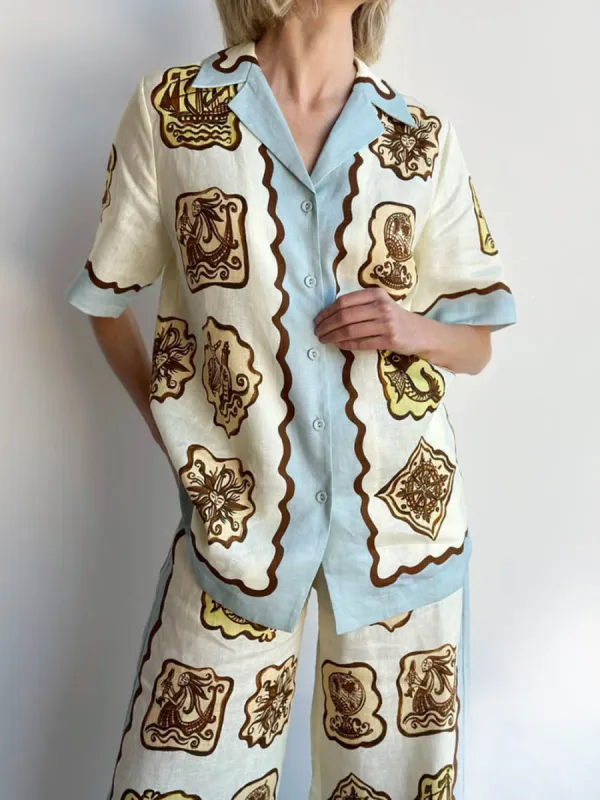 Unique Print Short Sleeve Button Oversized Blouse sold by Like My Choice