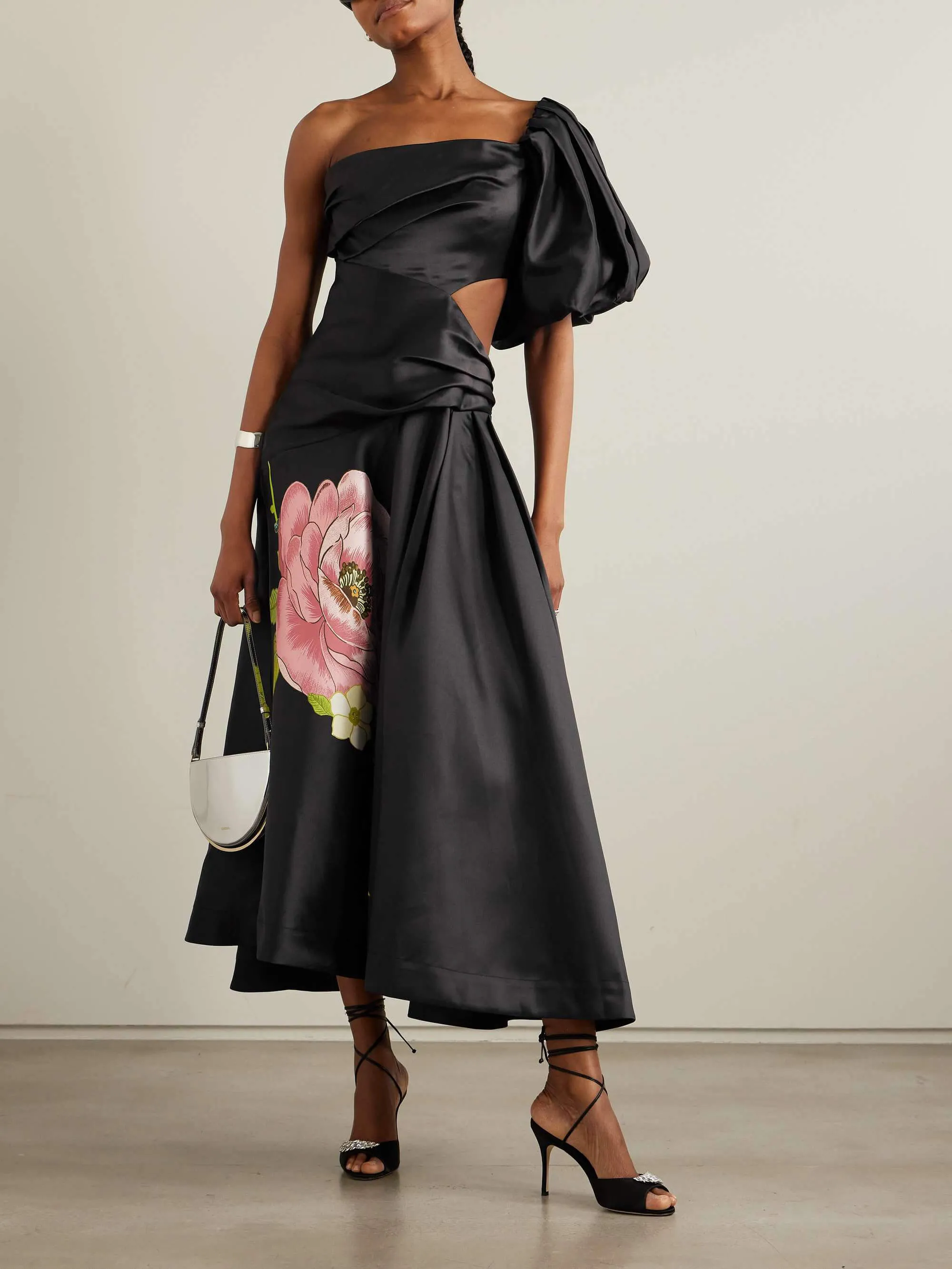 Fashion One Shoulder Hollow Floral Print Midi Dress sold by Like My Choice