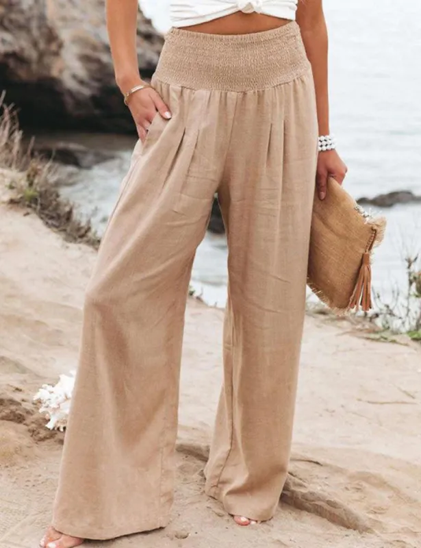 Smocked Waist Side-seam Wide Leg Linen Pants sold by Like My Choice