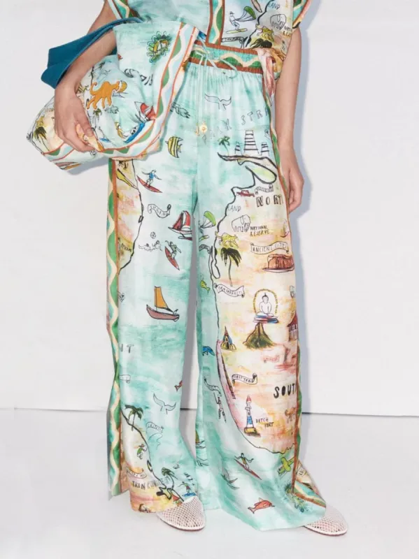 Modern Unique Satin Art Print Side Pocket Loose Leg Pants sold by Like My Choice