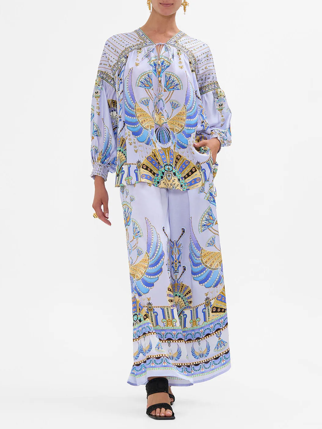 Unique Satin Ethnic Print V-Neck Lantern Sleeve Top sold by Like My Choice product image thumbnail 4