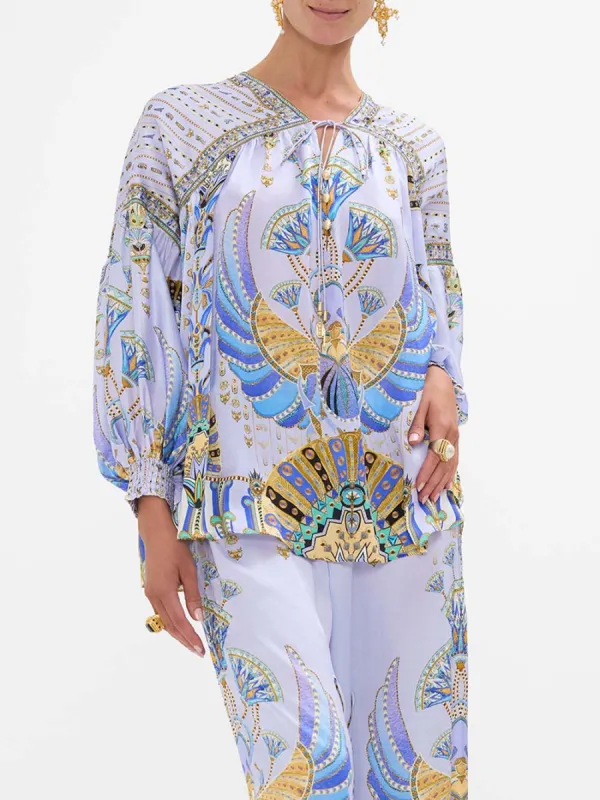 Unique Satin Ethnic Print V-Neck Lantern Sleeve Top sold by Like My Choice
