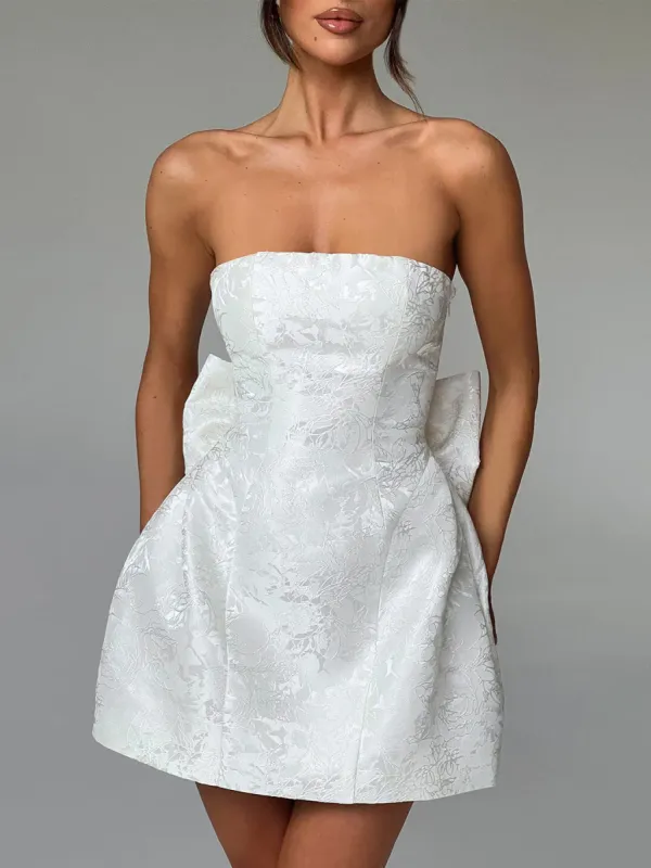 Fashionable And Sexy Jacquard Tube Top Bow Mini Dress sold by Like My Choice