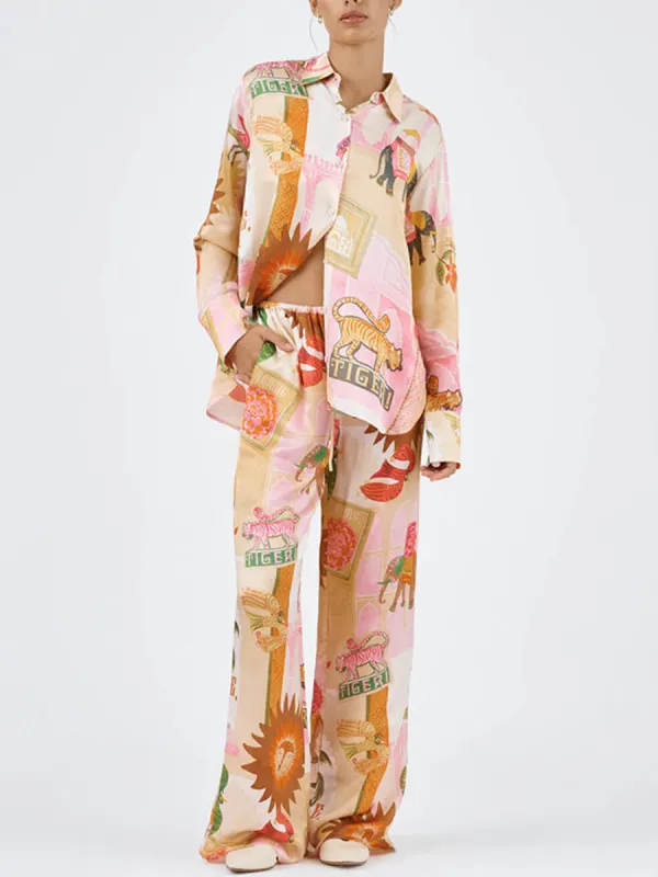 Unique Printed Casual Shirt Top and Elastic Waist Loose Pants Sets sold by Like My Choice