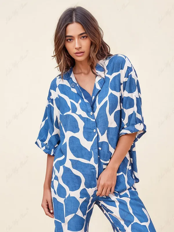 Striped Pattern Blue And White Printed Loose Shirt sold by Like My Choice