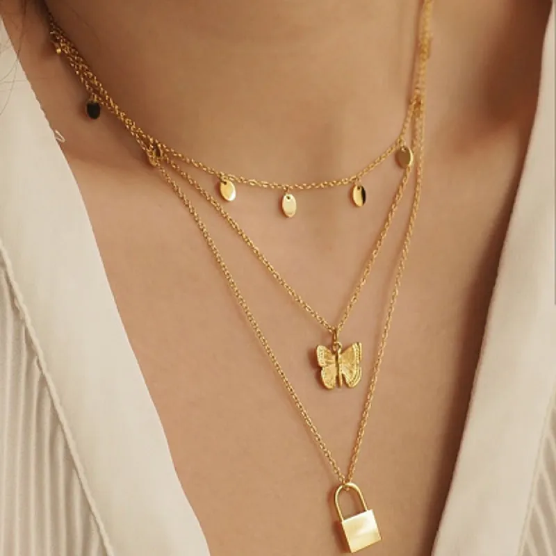 Butterfly Multilayer Tassel Lock Necklace sold by Like My Choice