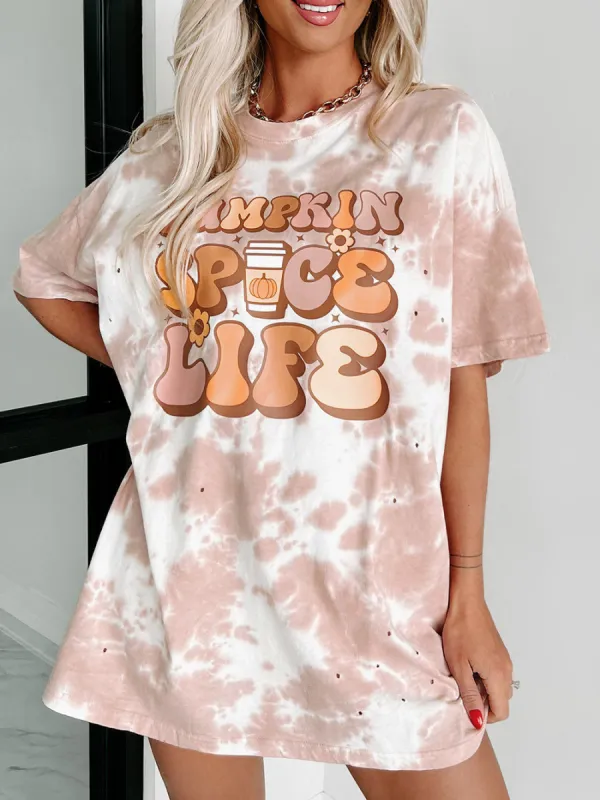 Pumpkin Spice Life Oversized Distressed Tie-Dye Graphic Tee sold by Like My Choice
