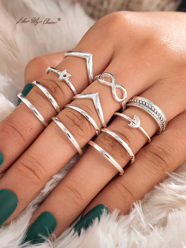 Geometric Star & Moon Boho Ring Set 12pcs sold by Like My Choice