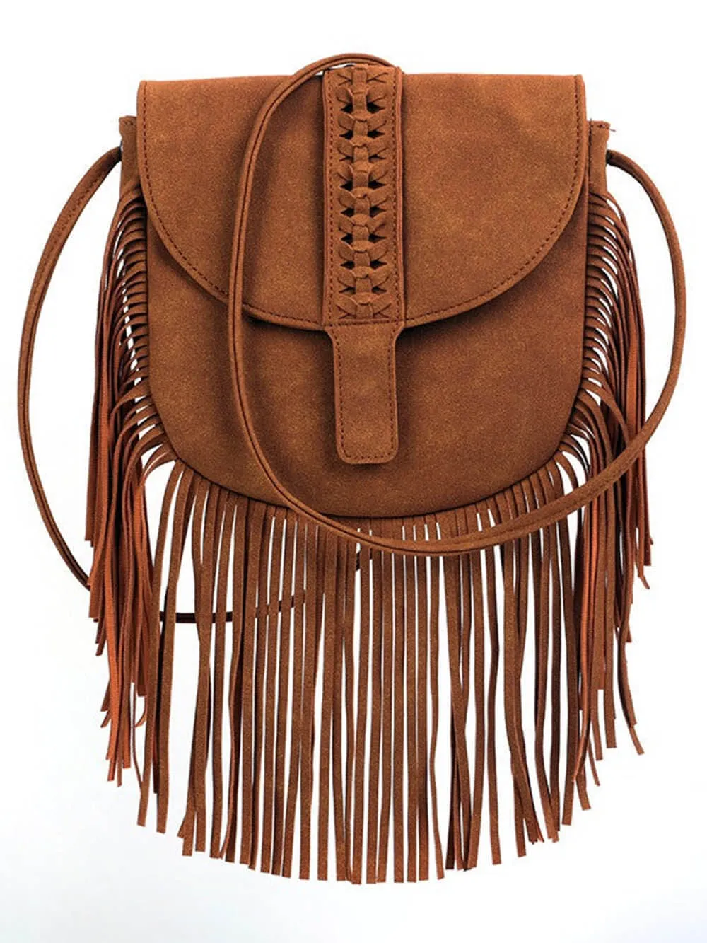 Woven Semi Circular Leather Tassel Crossbody Bag sold by Like My Choice