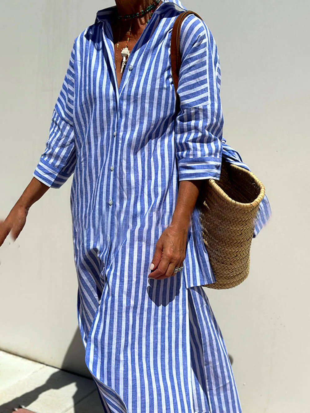 Splendor Stripes Printed Button Half Sleeve Belt Shirt Midi Dress sold by Like My Choice product image thumbnail 3
