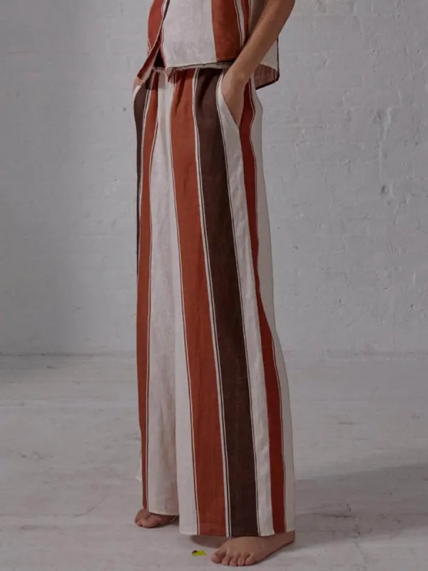 Loose Wide-Striped Printed Pocket Wide-Leg Pants sold by Like My Choice