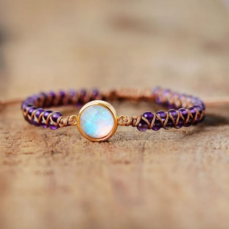 Natural Amethyst & Opal String Braided Bracelet sold by Like My Choice