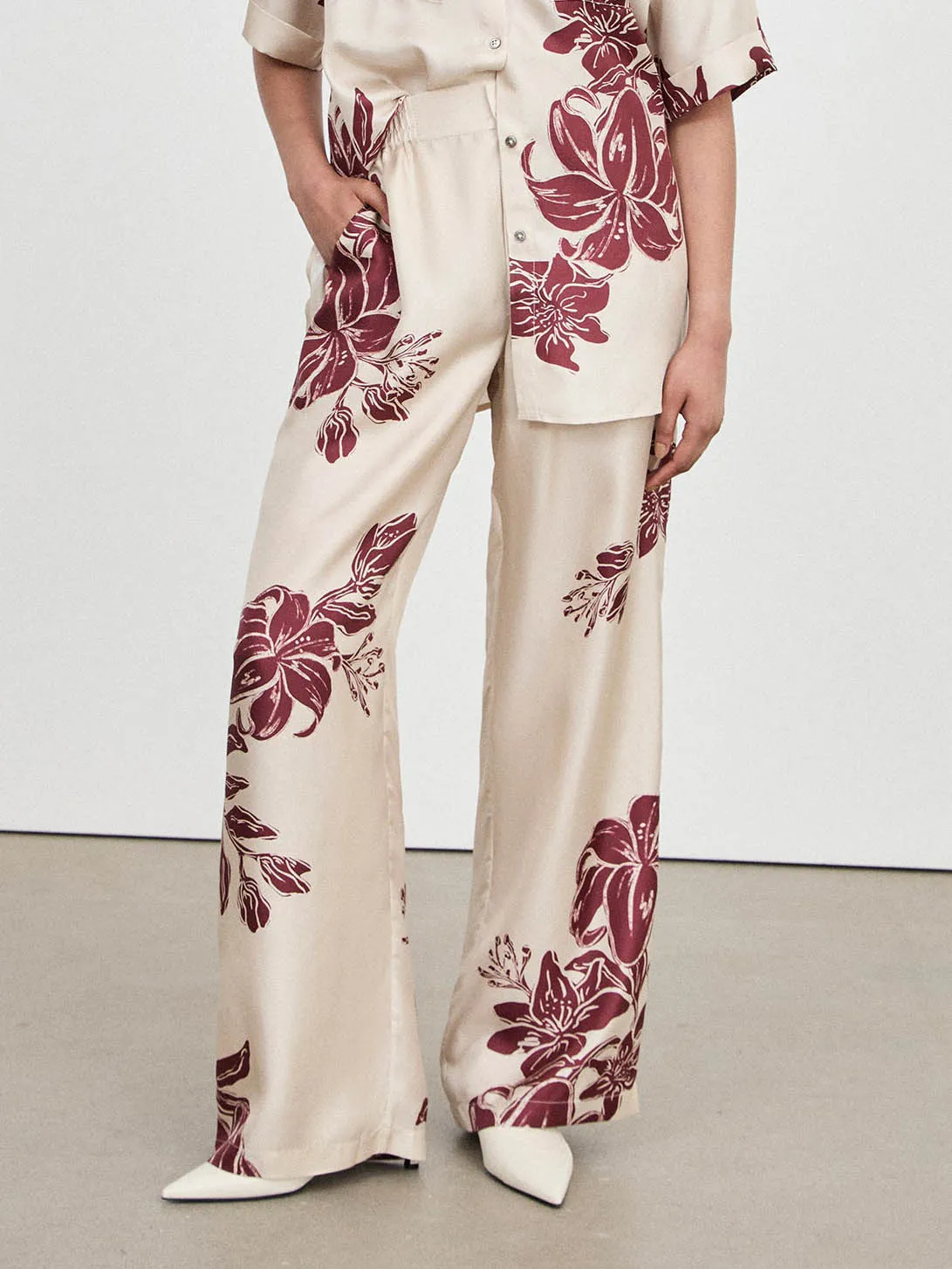 Modern Satin Floral Print Side Pocket Wide Leg Pants sold by Like My Choice