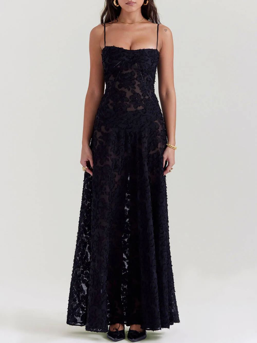 Black Floral Lace Back Maxi Dress sold by Like My Choice product image thumbnail 2