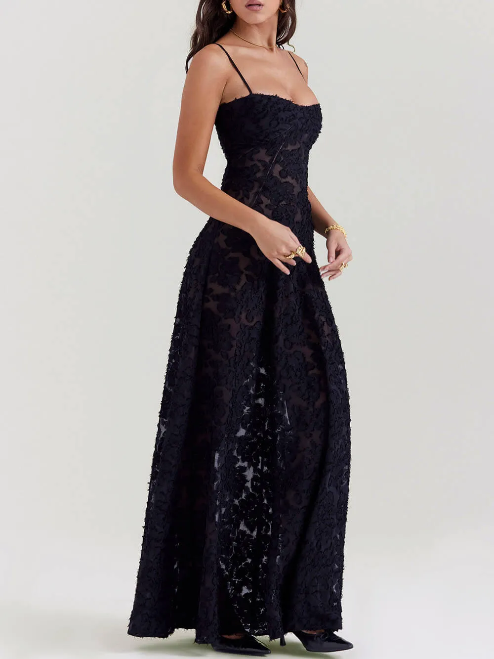 Black Floral Lace Back Maxi Dress sold by Like My Choice product image thumbnail 4