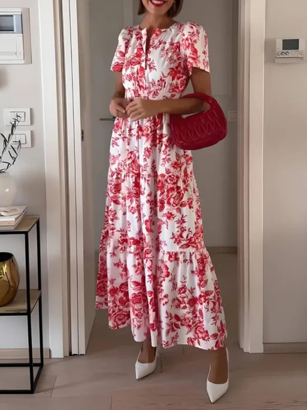 Unique Floral Print V-Neck Short-Sleeved Midi Dress sold by Like My Choice