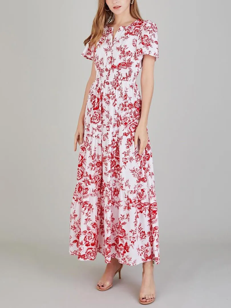 Unique Floral Print V-Neck Short-Sleeved Midi Dress sold by Like My Choice product image thumbnail 2