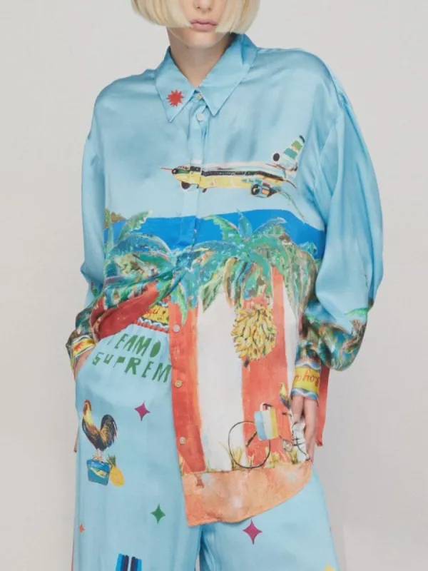 Unique Satin Painted Print Loose Shirt sold by Like My Choice