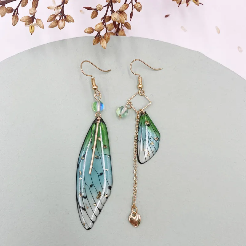 Butterfly Wing Green Gold Foil Cicada Wing Tassel Earrings sold by Like My Choice