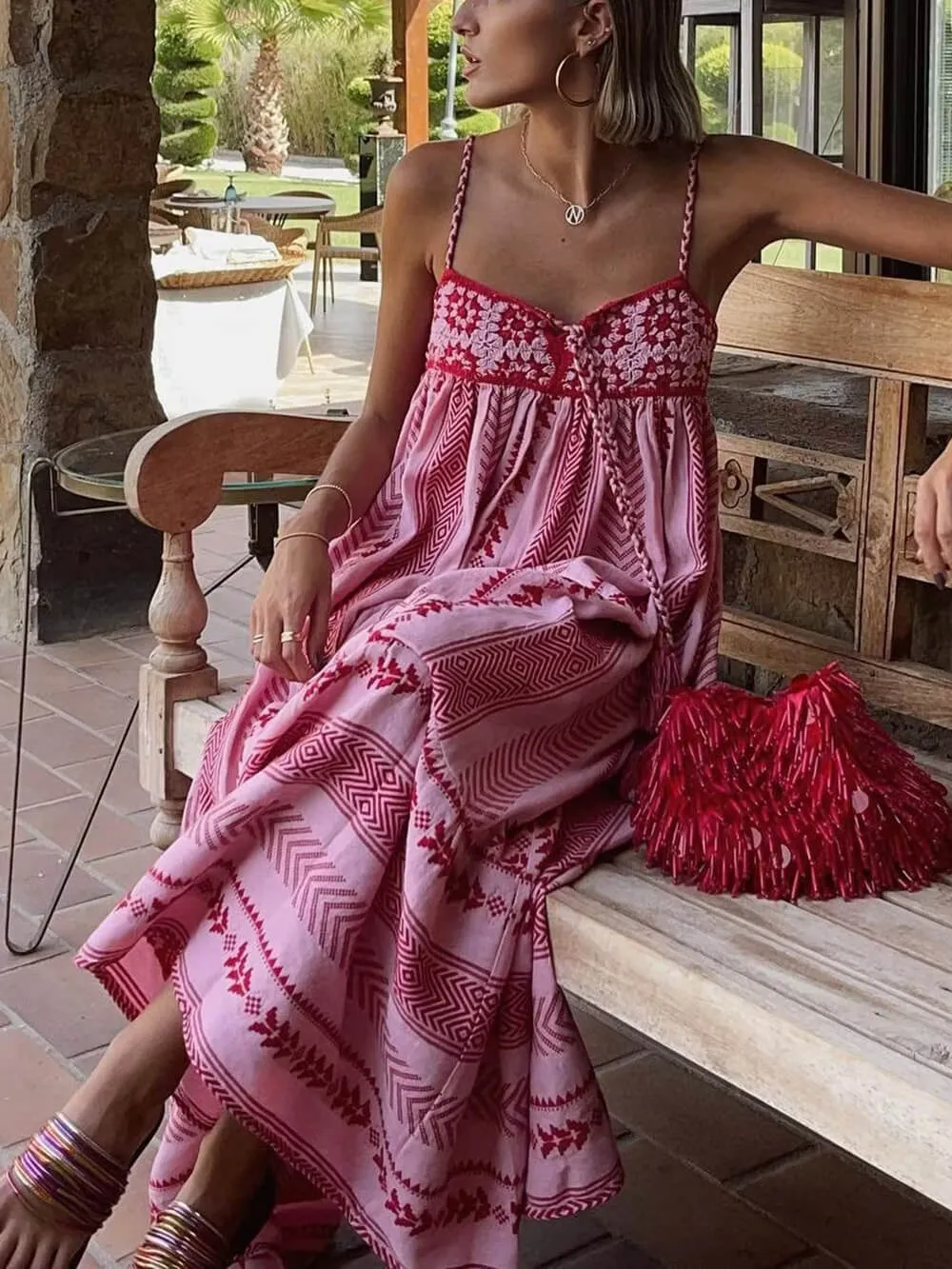 Ethnic Style Crochet Patchwork Knitted Slip Maxi Dress sold by Like My Choice product image thumbnail 2