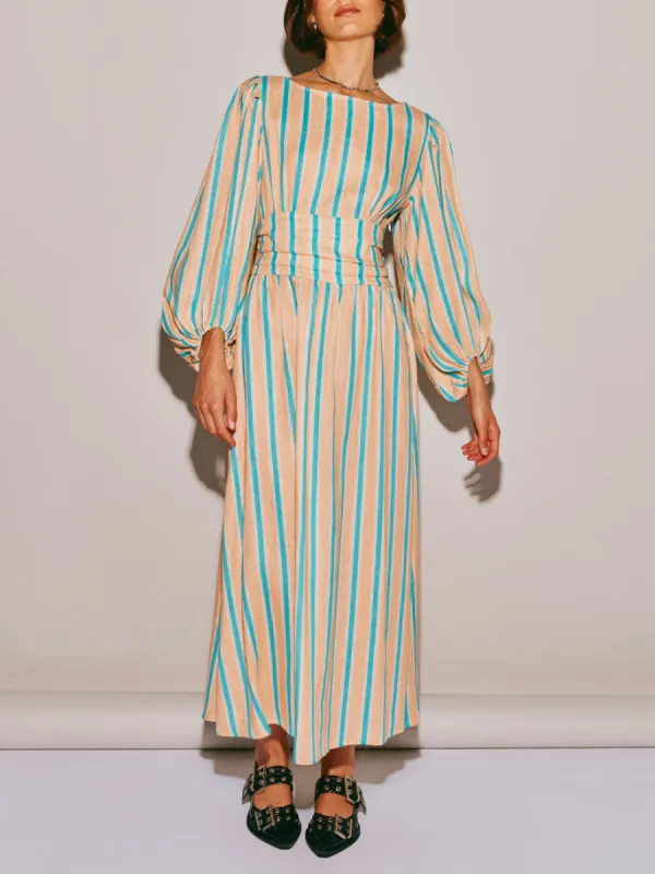 Striped Floral Print Sexy Backless Midi Dress sold by Like My Choice