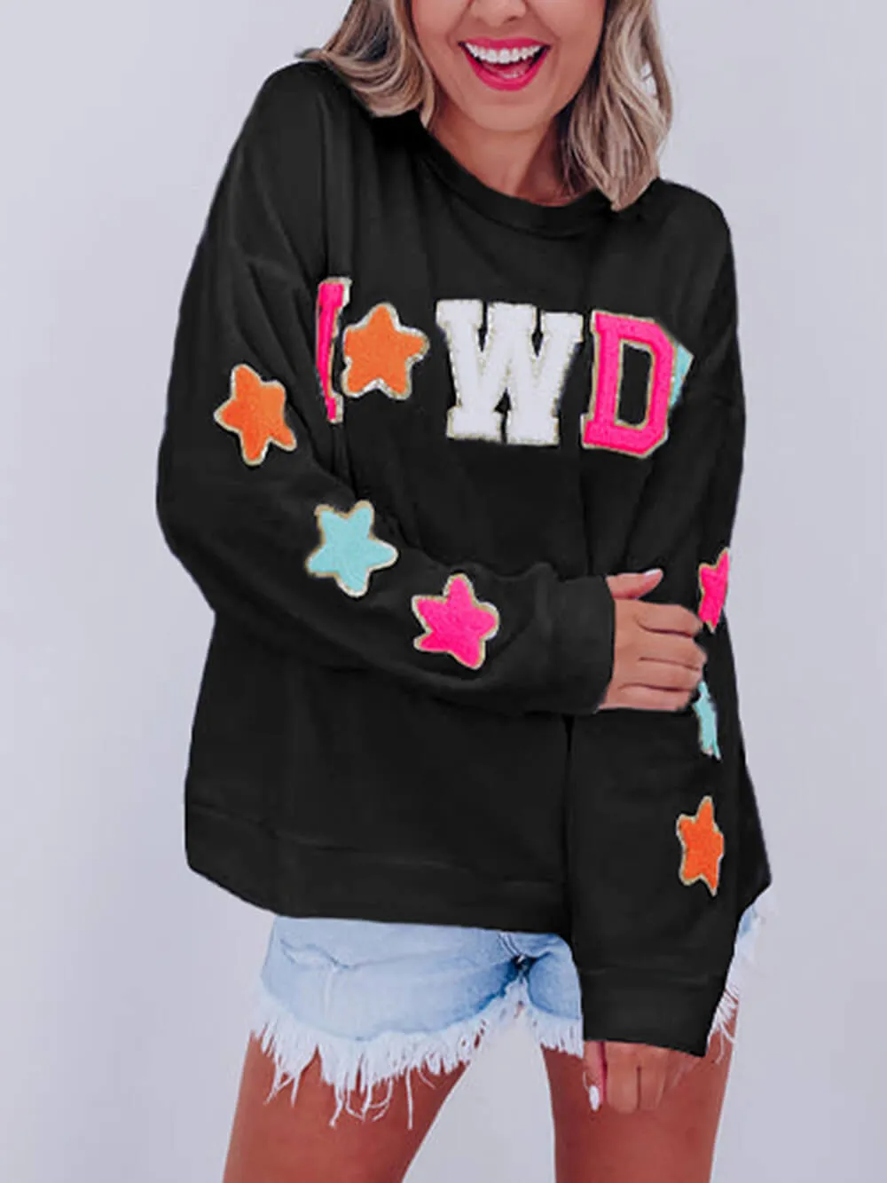 Fashion Letter Star Print Sweatshirt sold by Like My Choice product image thumbnail 2