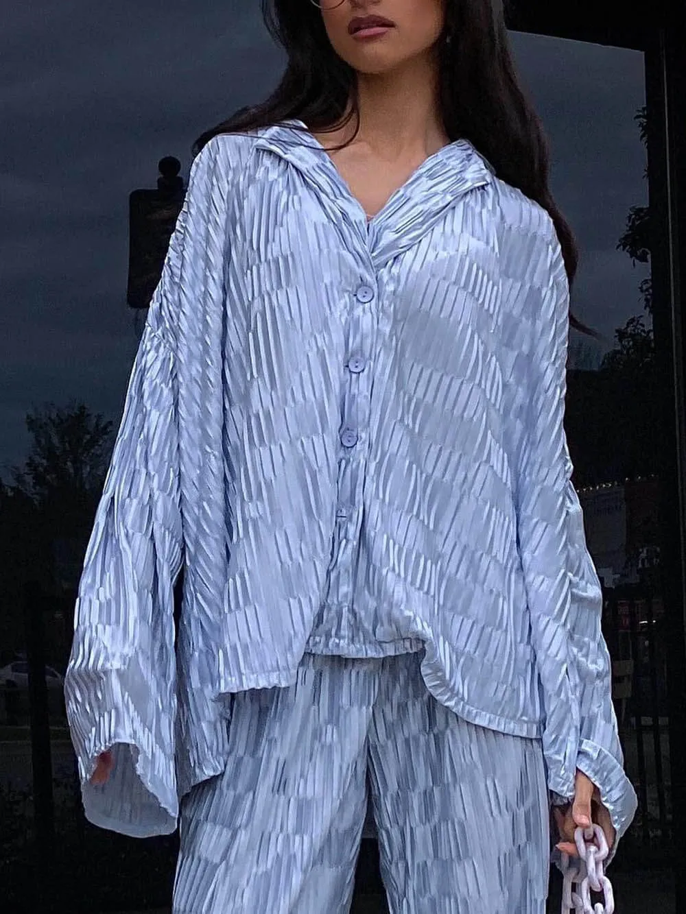 Unique Pleated with Waves Oversized Shirt sold by Like My Choice