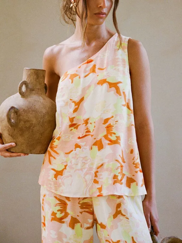 Exclusive painted floral print one-shoulder loose top sold by Like My Choice