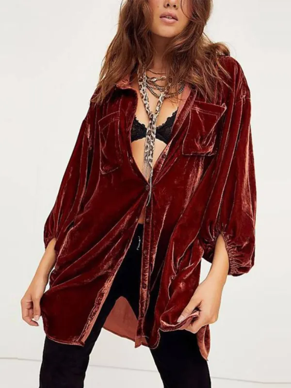 Velvet Loose Balloon Sleeve Shirt sold by Like My Choice