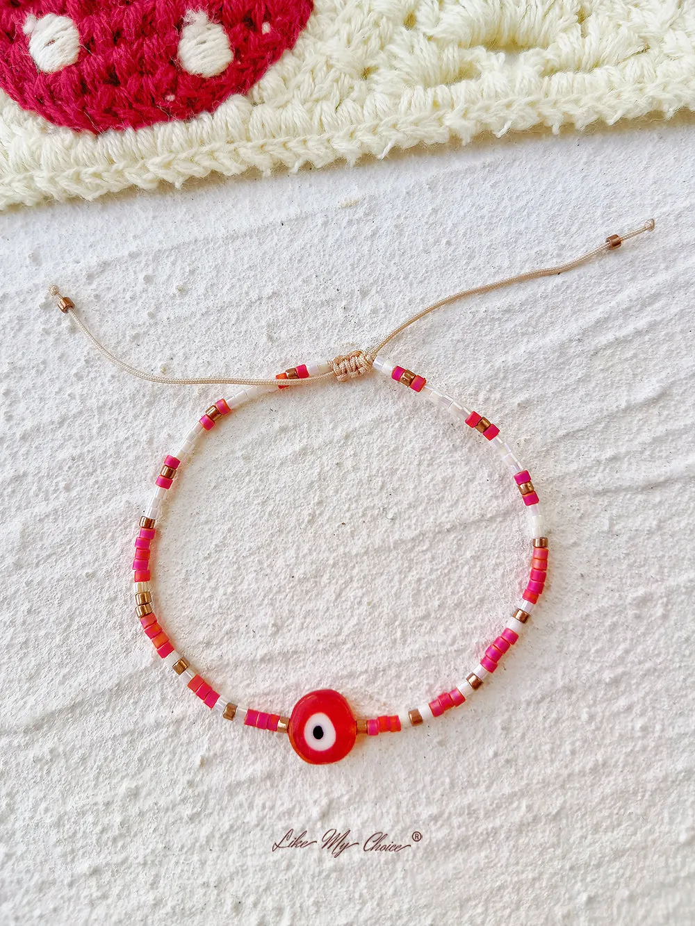 Adjustable Drawstring Beaded Bracelet Red Eye sold by Like My Choice