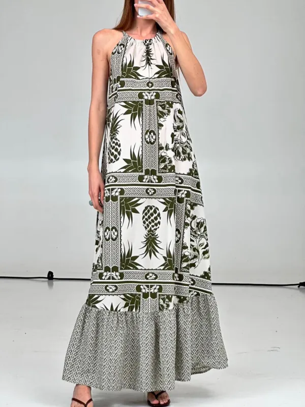 Summer Floral Print Halter Neck Loose Midi Dress sold by Like My Choice
