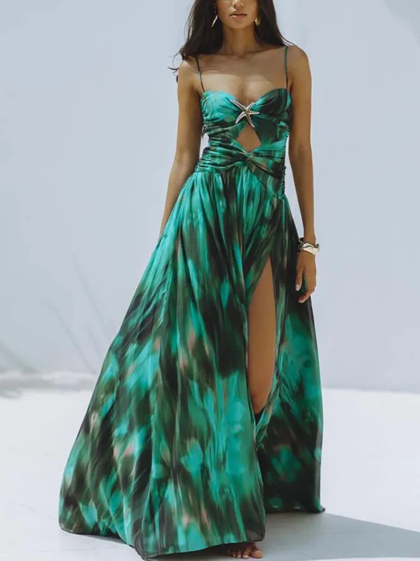 Sexy Smudge Print Twist-Tie Hollow Maxi Dress sold by Like My Choice