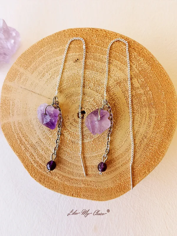 Natural Amethyst Tassels Long Chain Earrings sold by Like My Choice