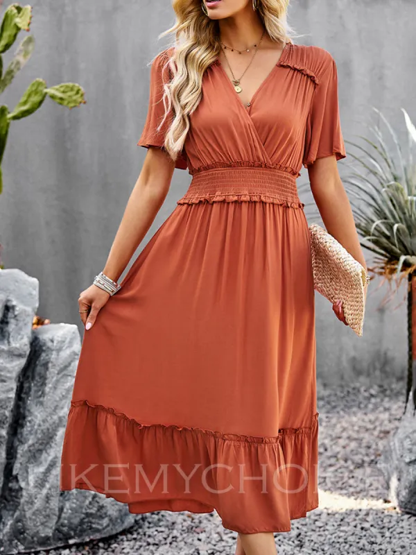 V-Neck Flutter Short Sleeve Boho Dresses sold by Like My Choice