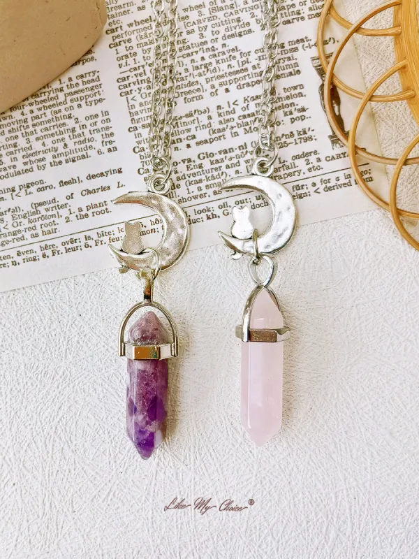 Moon & Cat Crystal Pendant Necklace 2 Pieces sold by Like My Choice