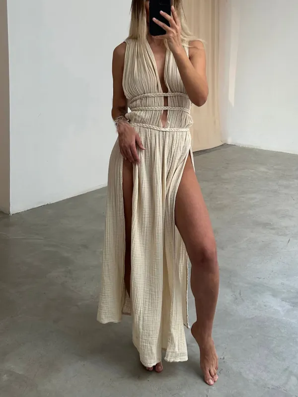 Boho Braids Belt Cutout Slit Kaftan Maxi Dress sold by Like My Choice
