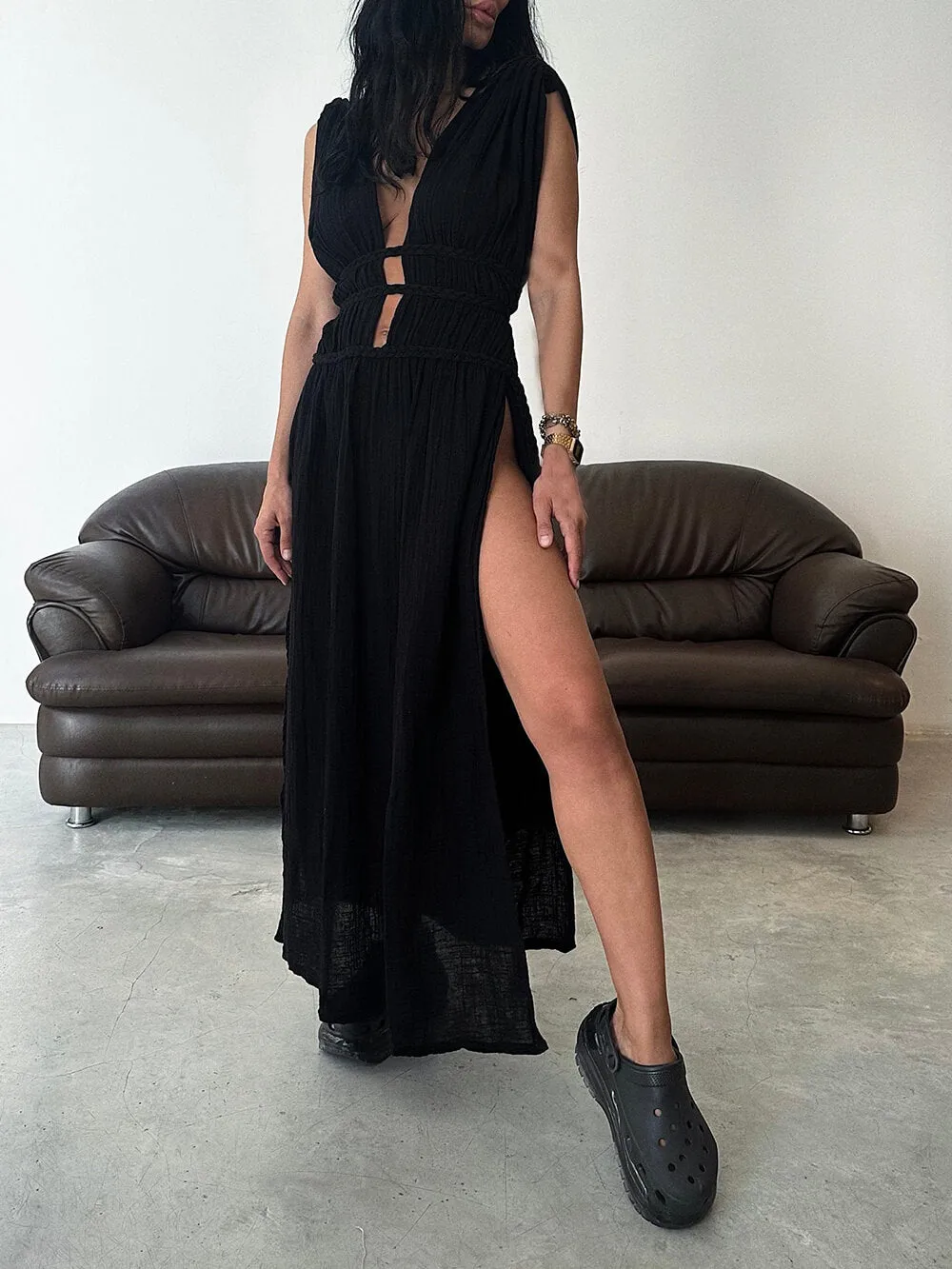 Boho Braids Belt Cutout Slit Kaftan Maxi Dress sold by Like My Choice product image thumbnail 4