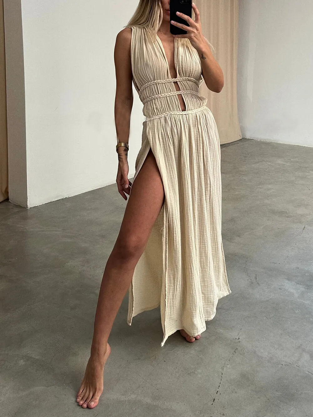 Boho Braids Belt Cutout Slit Kaftan Maxi Dress sold by Like My Choice product image thumbnail 3