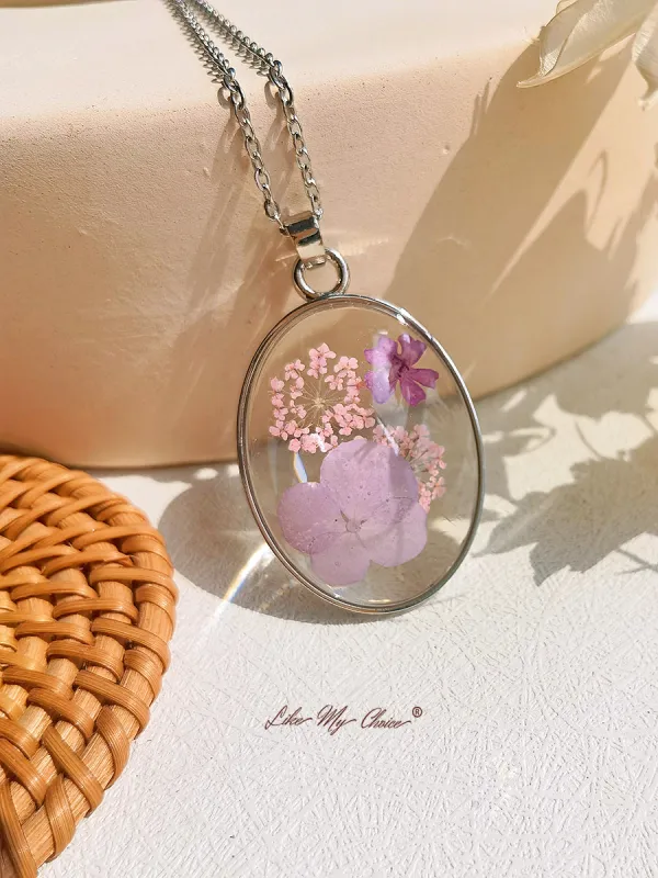 Resin Pendant Necklace With Queen Anne Lace Cherry Embossed Flowers sold by Like My Choice