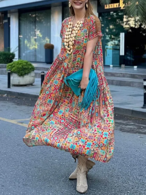 Classic Ethnic Print Oversized Loose Dress sold by Like My Choice