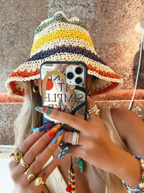 Bucket Crochet Hat Rainbow Stripe Multi Cream sold by Like My Choice