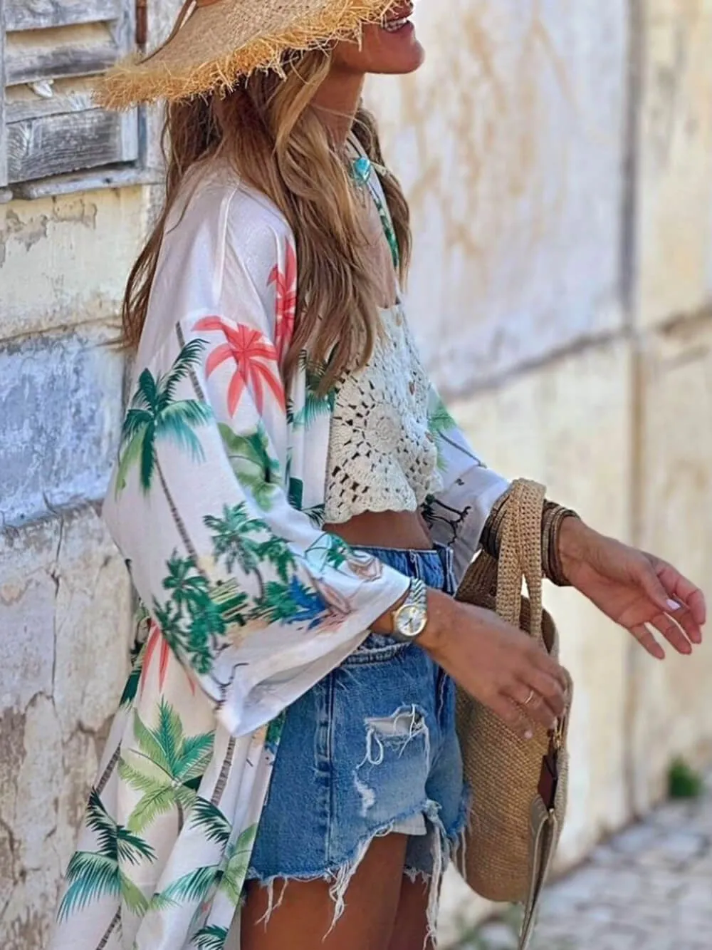 Vacation Style Botanical Print Tie-Waist Long Cover-Up Dress sold by Like My Choice product image thumbnail 3