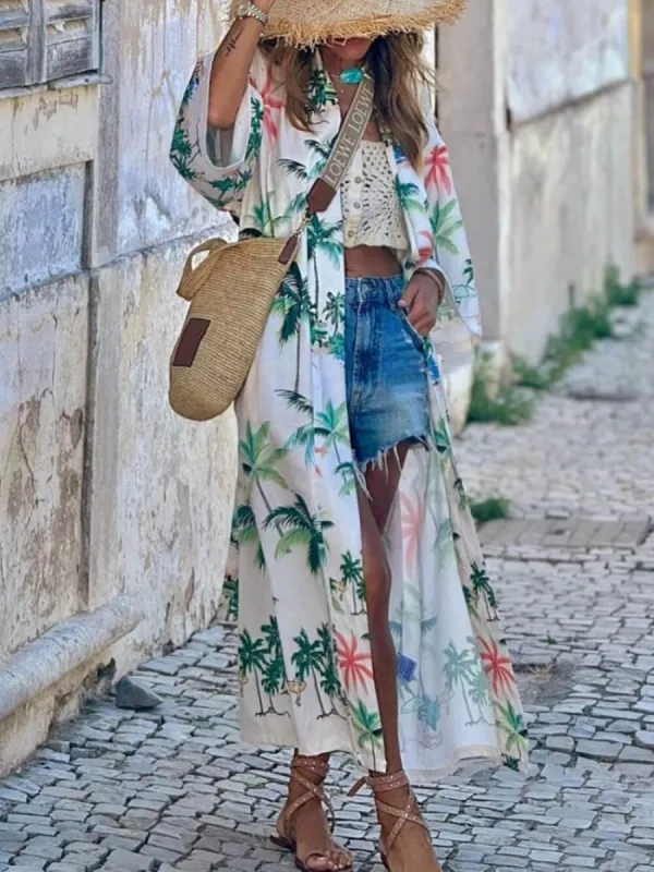 Vacation Style Botanical Print Tie-Waist Long Cover-Up Dress sold by Like My Choice