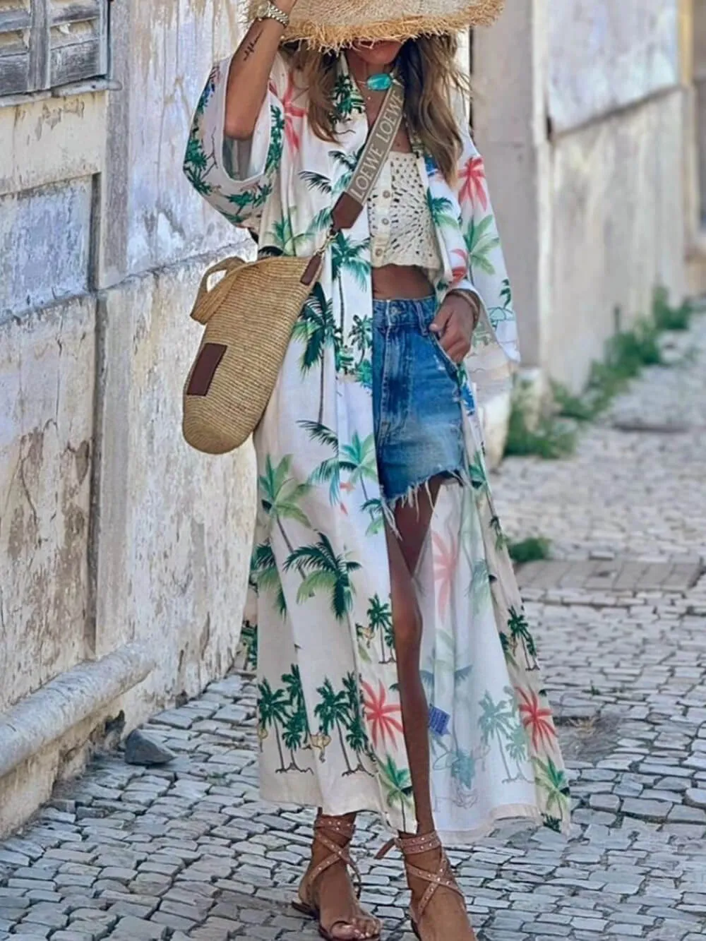 Vacation Style Botanical Print Tie-Waist Long Cover-Up Dress sold by Like My Choice