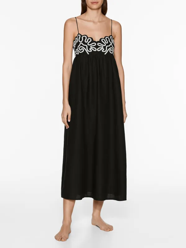 Classic Linen Floral Patchwork Suspender Midi Dress sold by Like My Choice