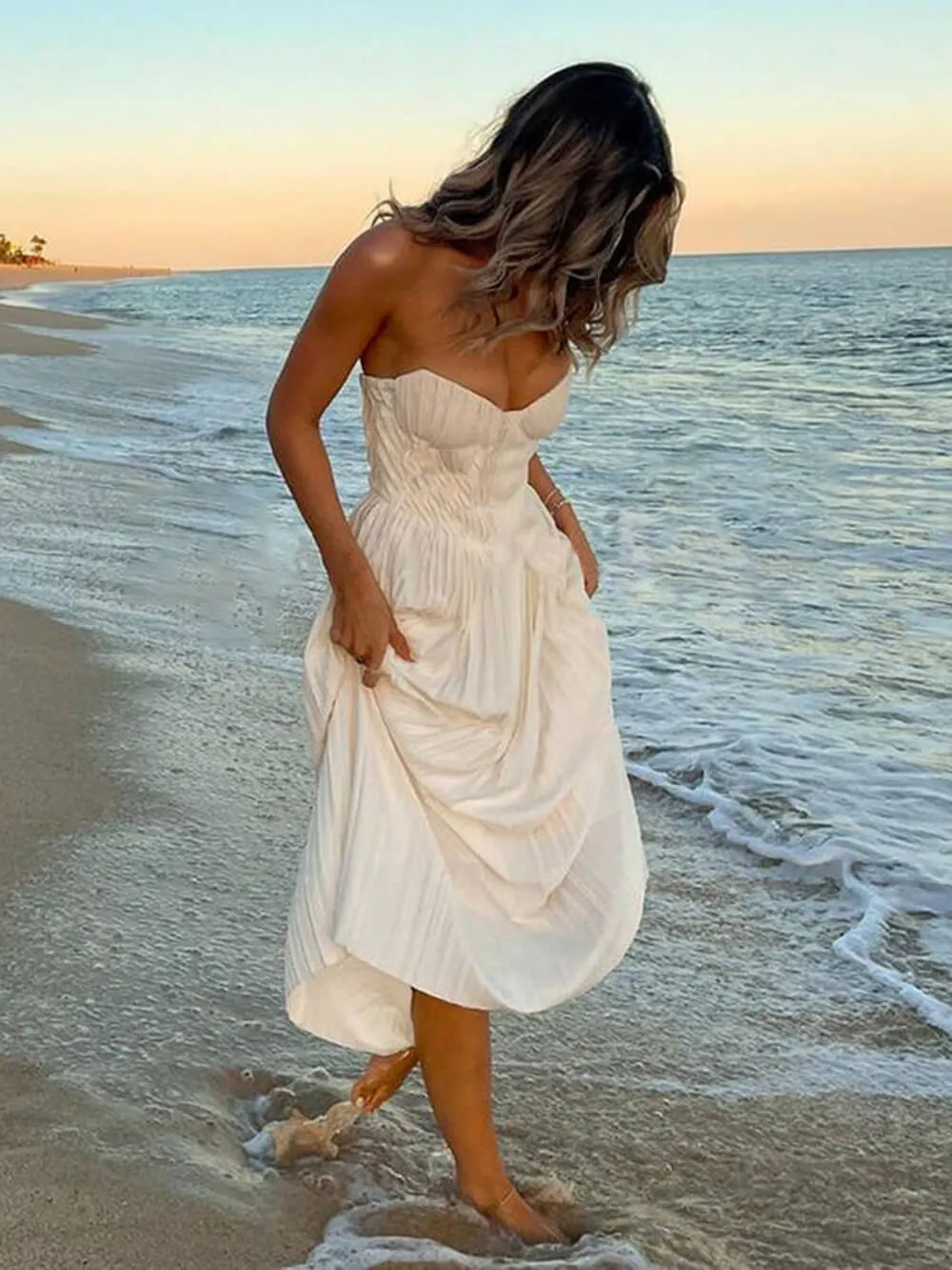 Elegant Pleated Strapless Maxi Dress sold by Like My Choice product image thumbnail 5